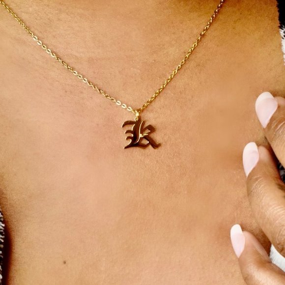 Jewelry - Letter K - Gold Old English Initial Necklace